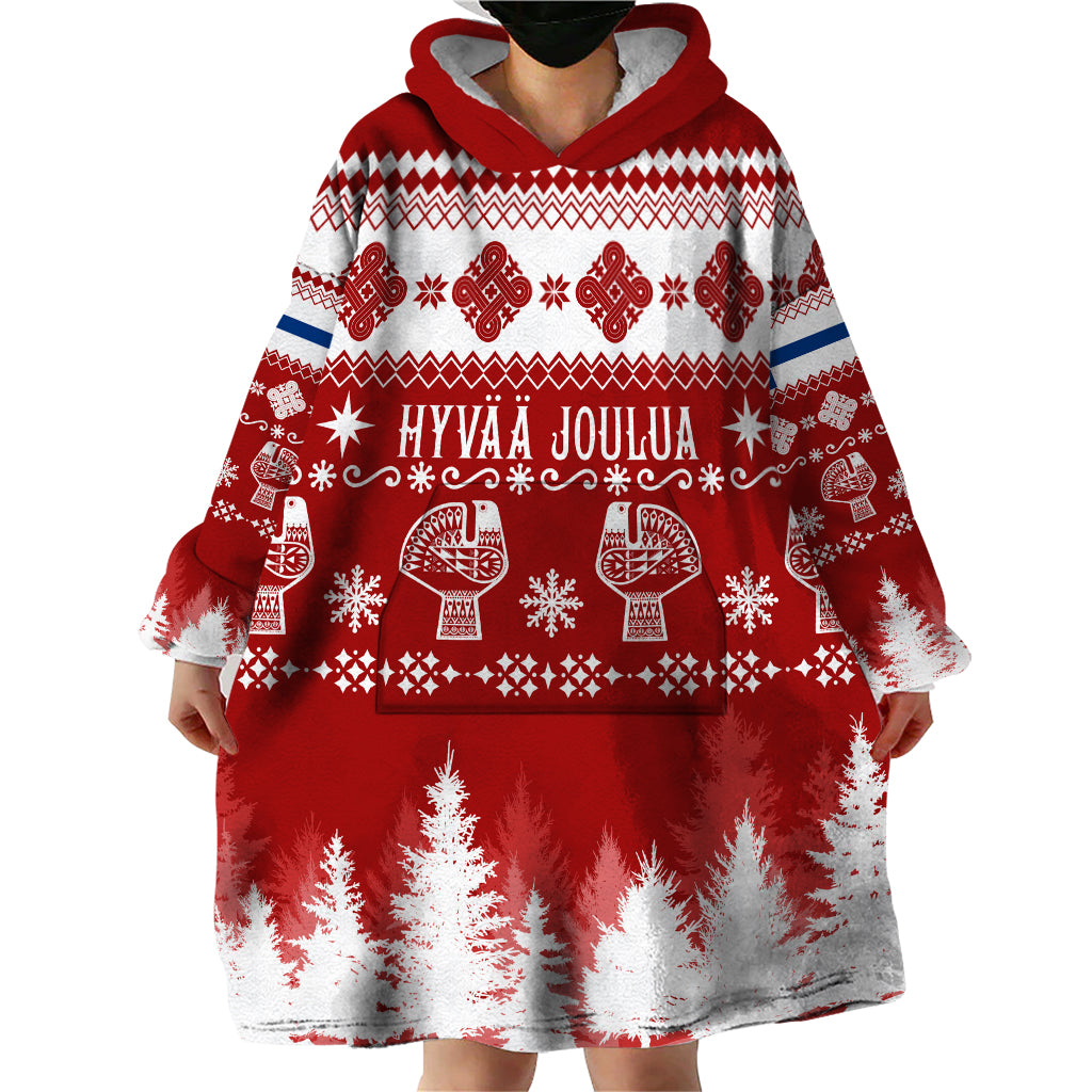 Finland Christmas Hannunvaakuna Tattoo Wearable Blanket Hoodie Hyvaa Joulua - Red - Wonder Print Shop