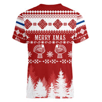 Finland Christmas Hannunvaakuna Tattoo Women V Neck T Shirt Hyvaa Joulua - Red - Wonder Print Shop