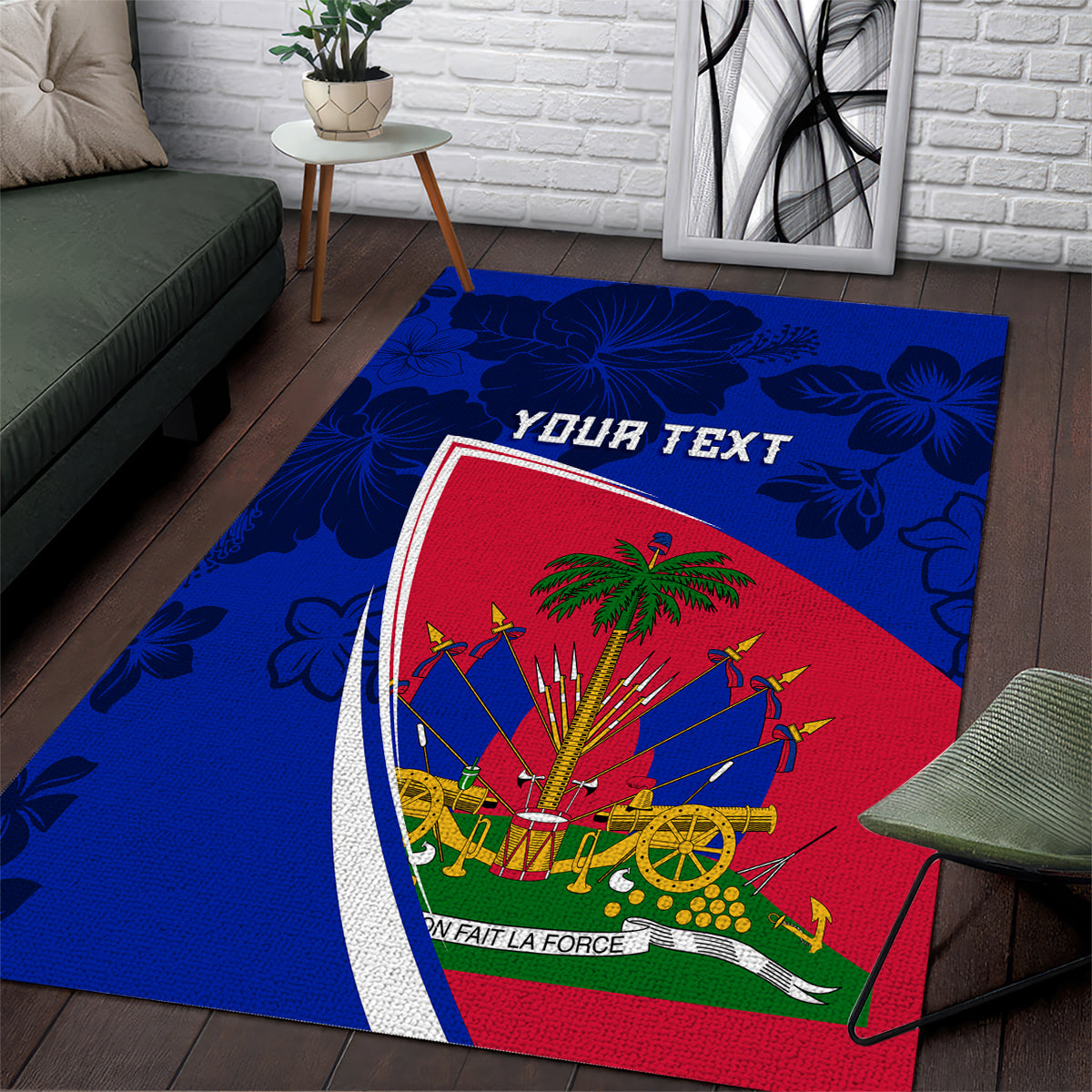 Personalised Haiti Independence Anniversary Area Rug Mix Hibiscus - Flag Color LT7 - Wonder Print Shop