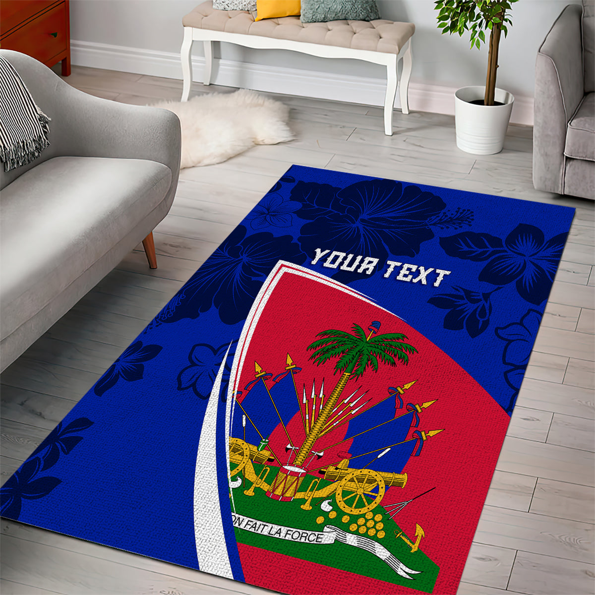 Personalised Haiti Independence Anniversary Area Rug Mix Hibiscus - Flag Color LT7 - Wonder Print Shop
