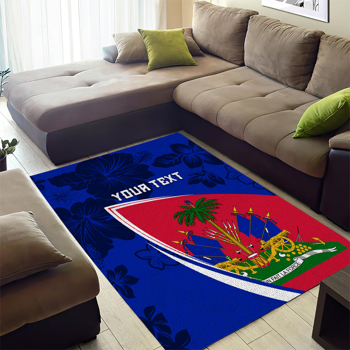 Personalised Haiti Independence Anniversary Area Rug Mix Hibiscus - Flag Color LT7 - Wonder Print Shop