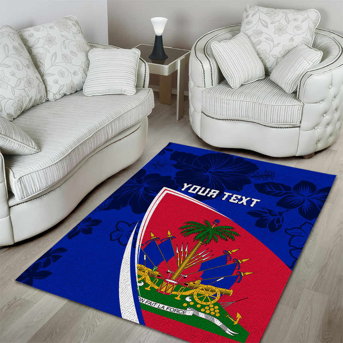 Personalised Haiti Independence Anniversary Area Rug Mix Hibiscus - Flag Color LT7 - Wonder Print Shop