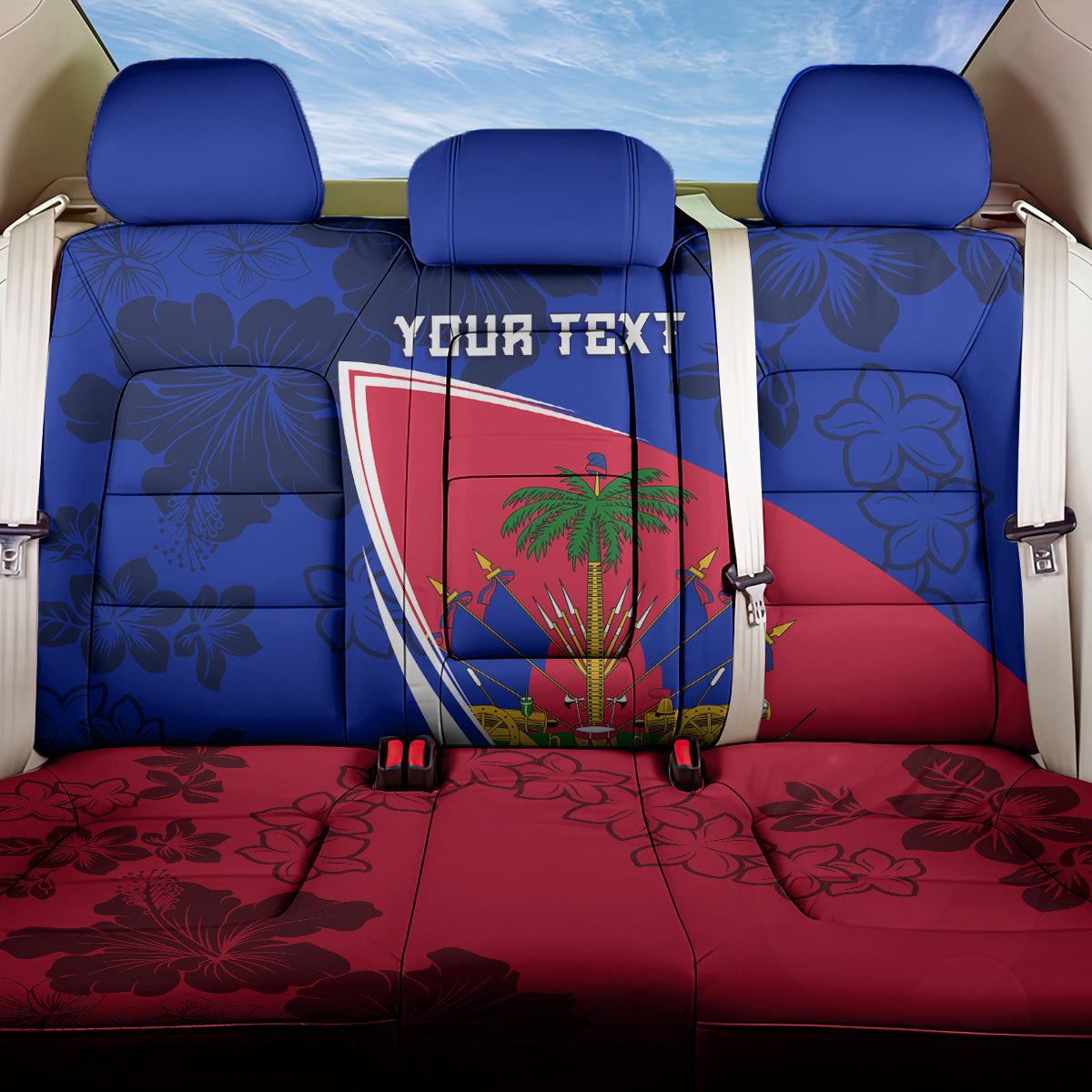 Personalised Haiti Independence Anniversary Back Car Seat Cover Mix Hibiscus - Flag Color LT7
