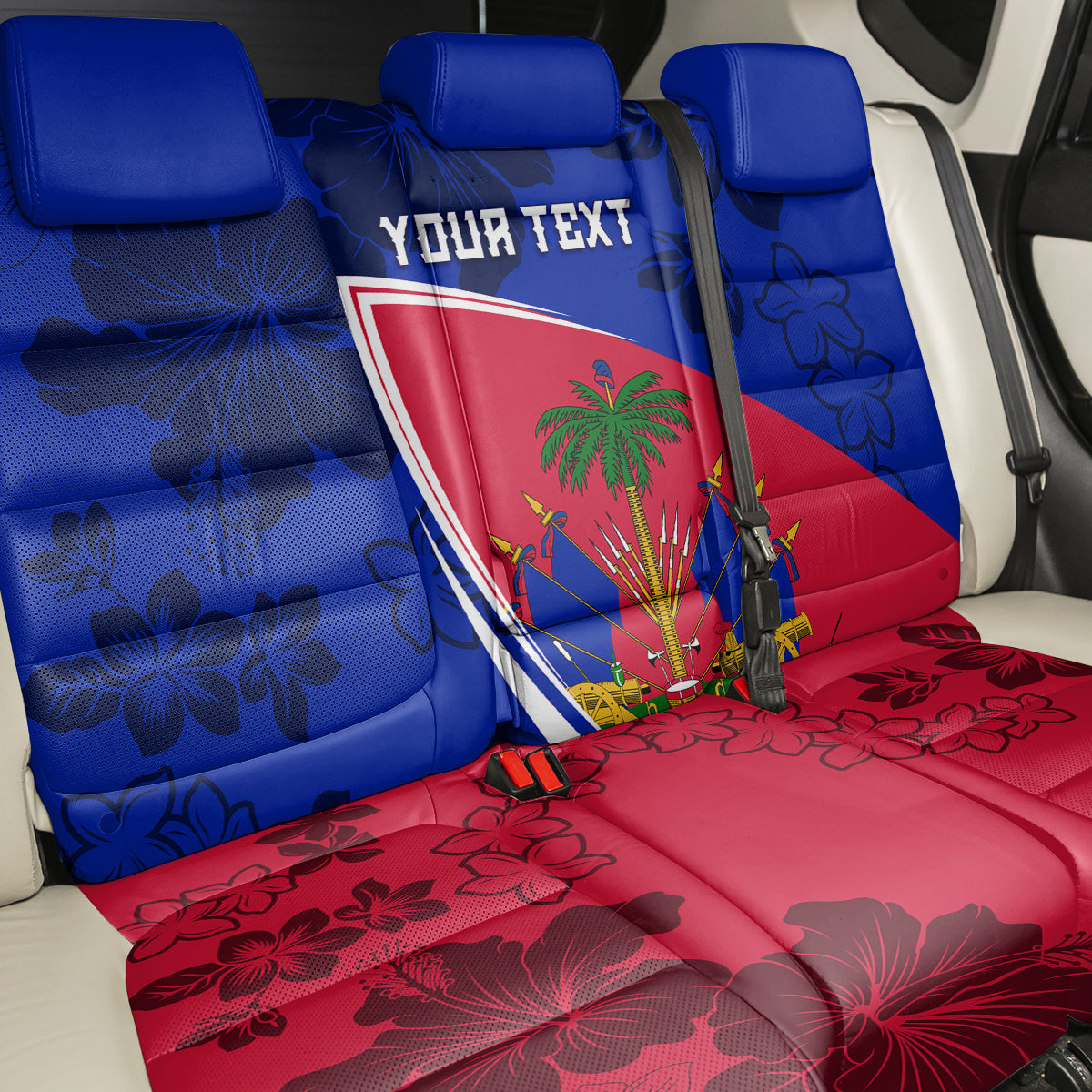 Personalised Haiti Independence Anniversary Back Car Seat Cover Mix Hibiscus - Flag Color LT7 - Wonder Print Shop
