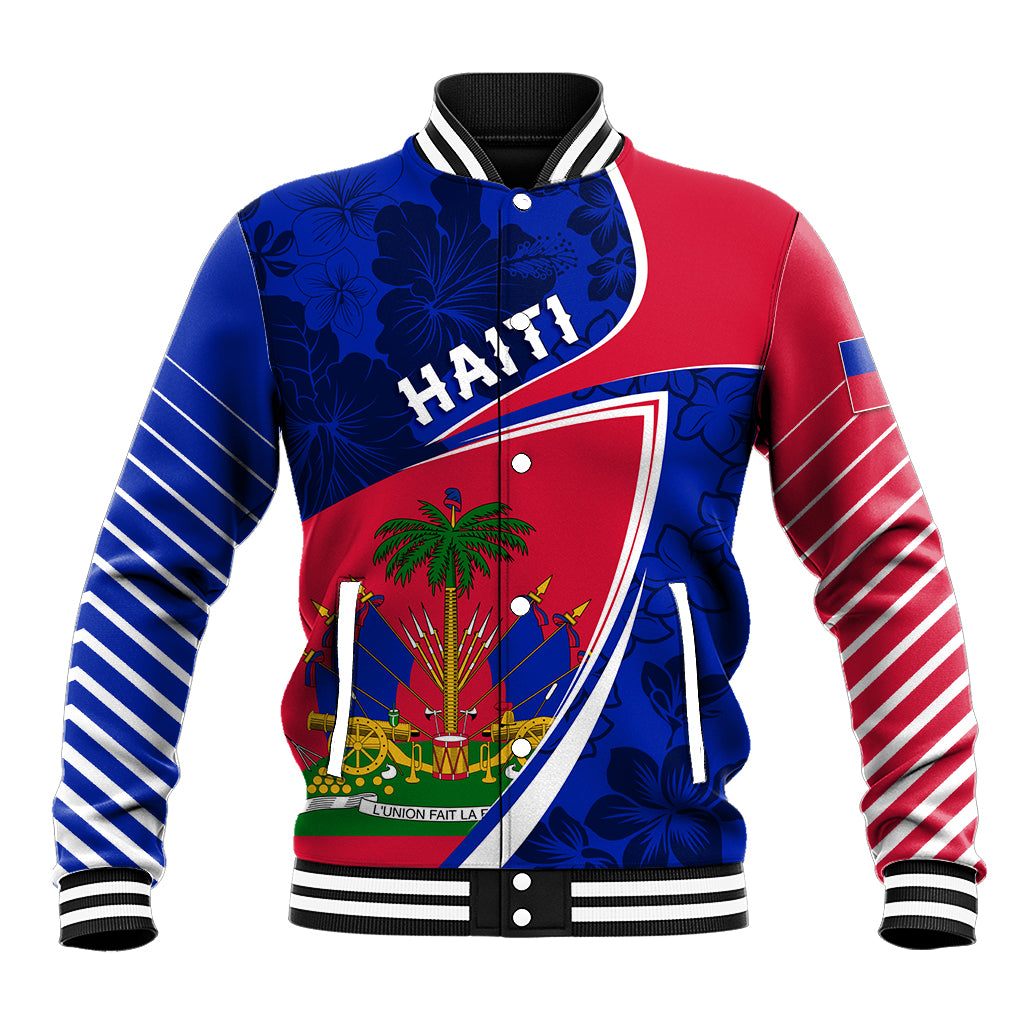 Personalised Haiti Independence Anniversary Baseball Jacket Mix Hibiscus - Flag Color LT7 - Wonder Print Shop