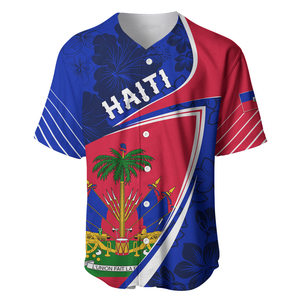 Personalised Haiti Independence Anniversary Baseball Jersey Mix Hibiscus - Flag Color LT7 - Wonder Print Shop