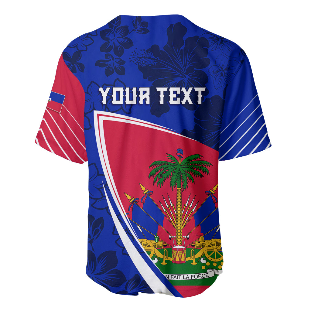 Personalised Haiti Independence Anniversary Baseball Jersey Mix Hibiscus - Flag Color LT7 - Wonder Print Shop