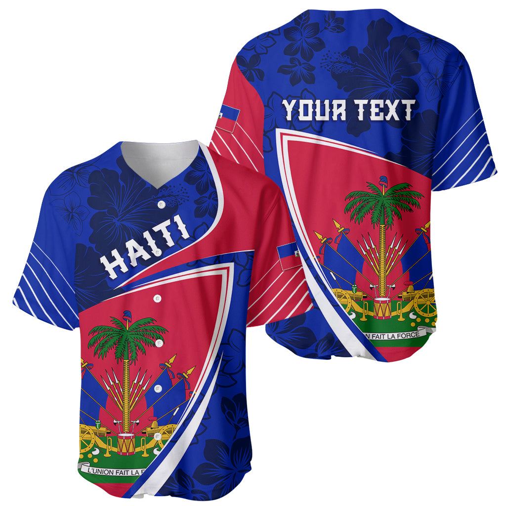 Personalised Haiti Independence Anniversary Baseball Jersey Mix Hibiscus - Flag Color LT7 - Wonder Print Shop