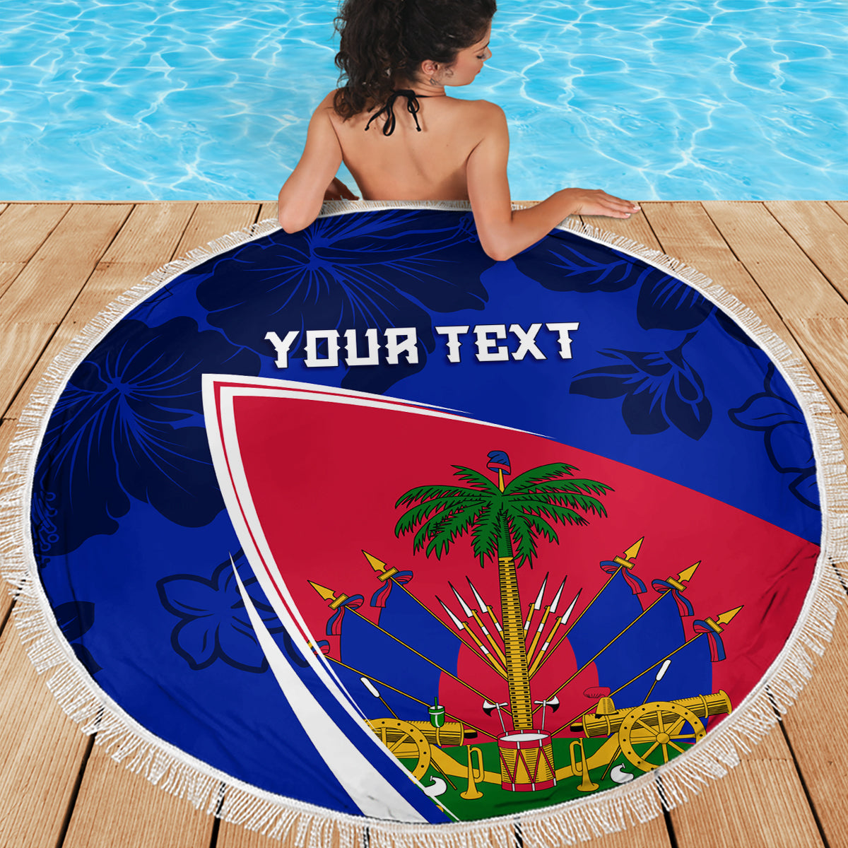 Personalised Haiti Independence Anniversary Beach Blanket Mix Hibiscus - Flag Color LT7 - Wonder Print Shop