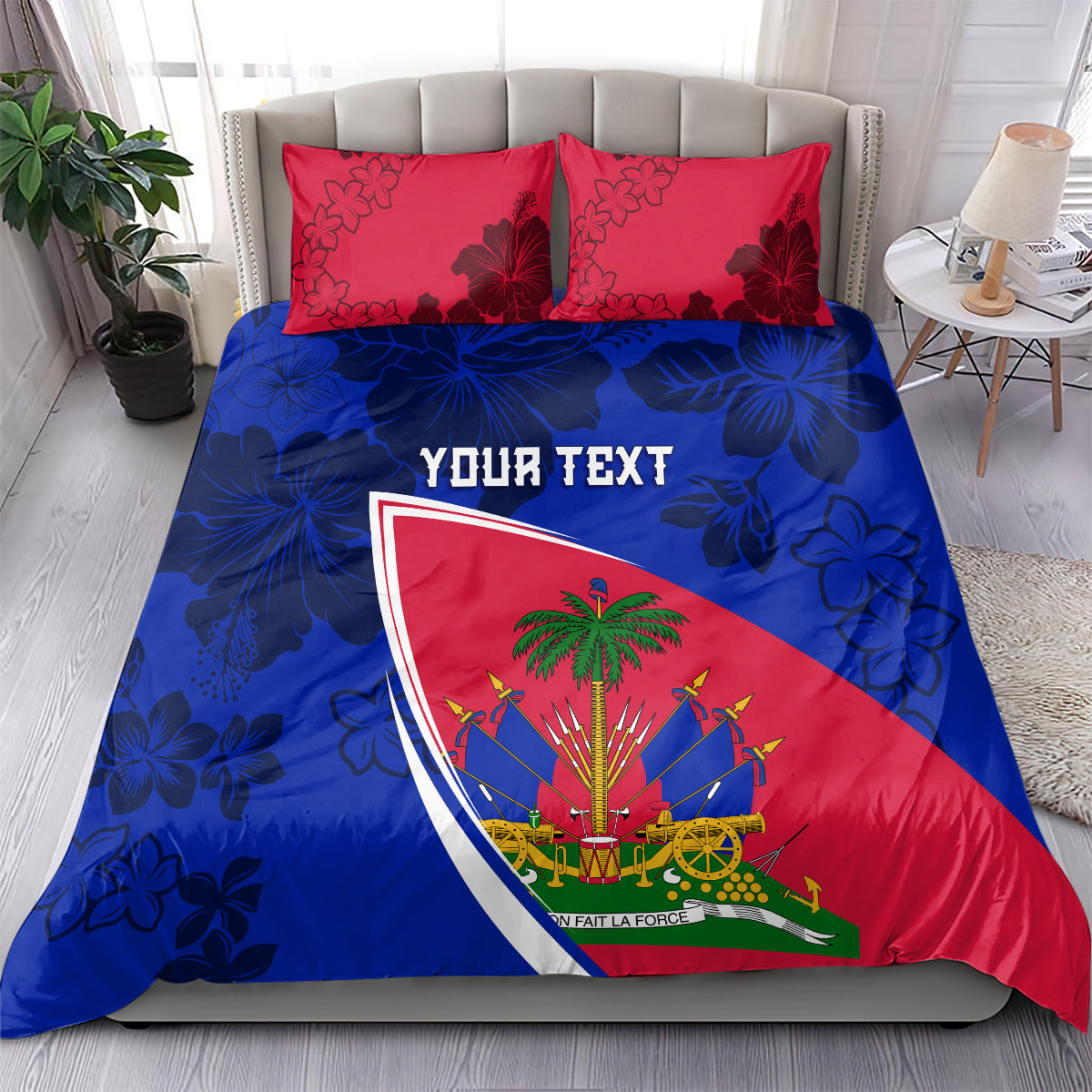 Personalised Haiti Independence Anniversary Bedding Set Mix Hibiscus - Flag Color LT7 - Wonder Print Shop