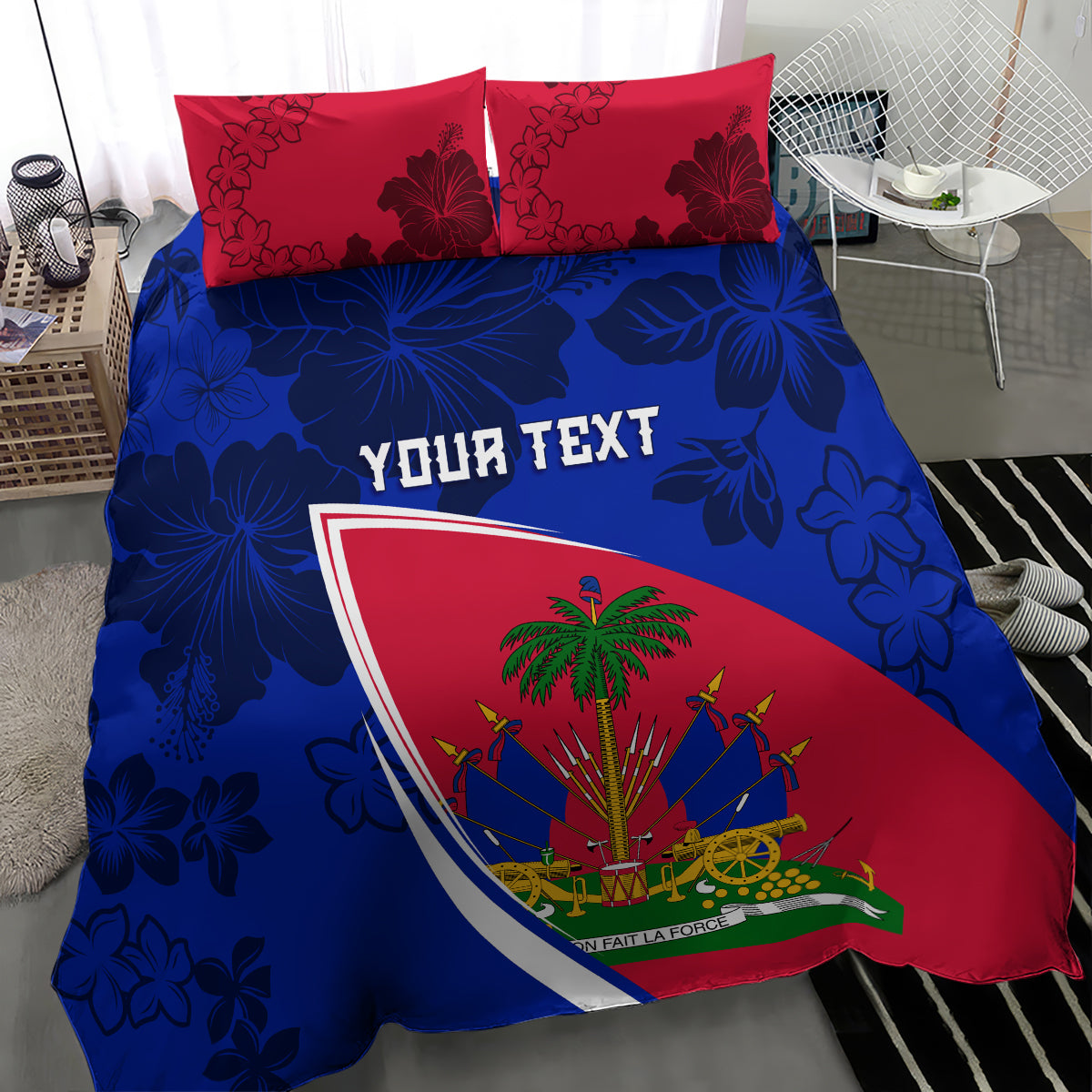 Personalised Haiti Independence Anniversary Bedding Set Mix Hibiscus - Flag Color LT7 - Wonder Print Shop