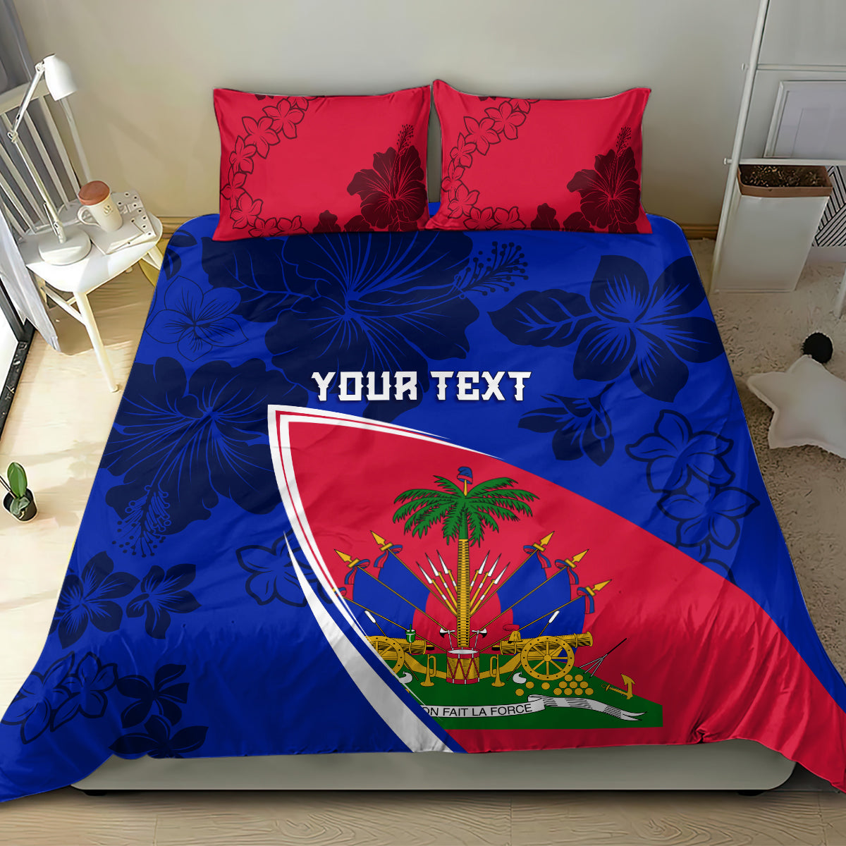 Personalised Haiti Independence Anniversary Bedding Set Mix Hibiscus - Flag Color LT7 - Wonder Print Shop