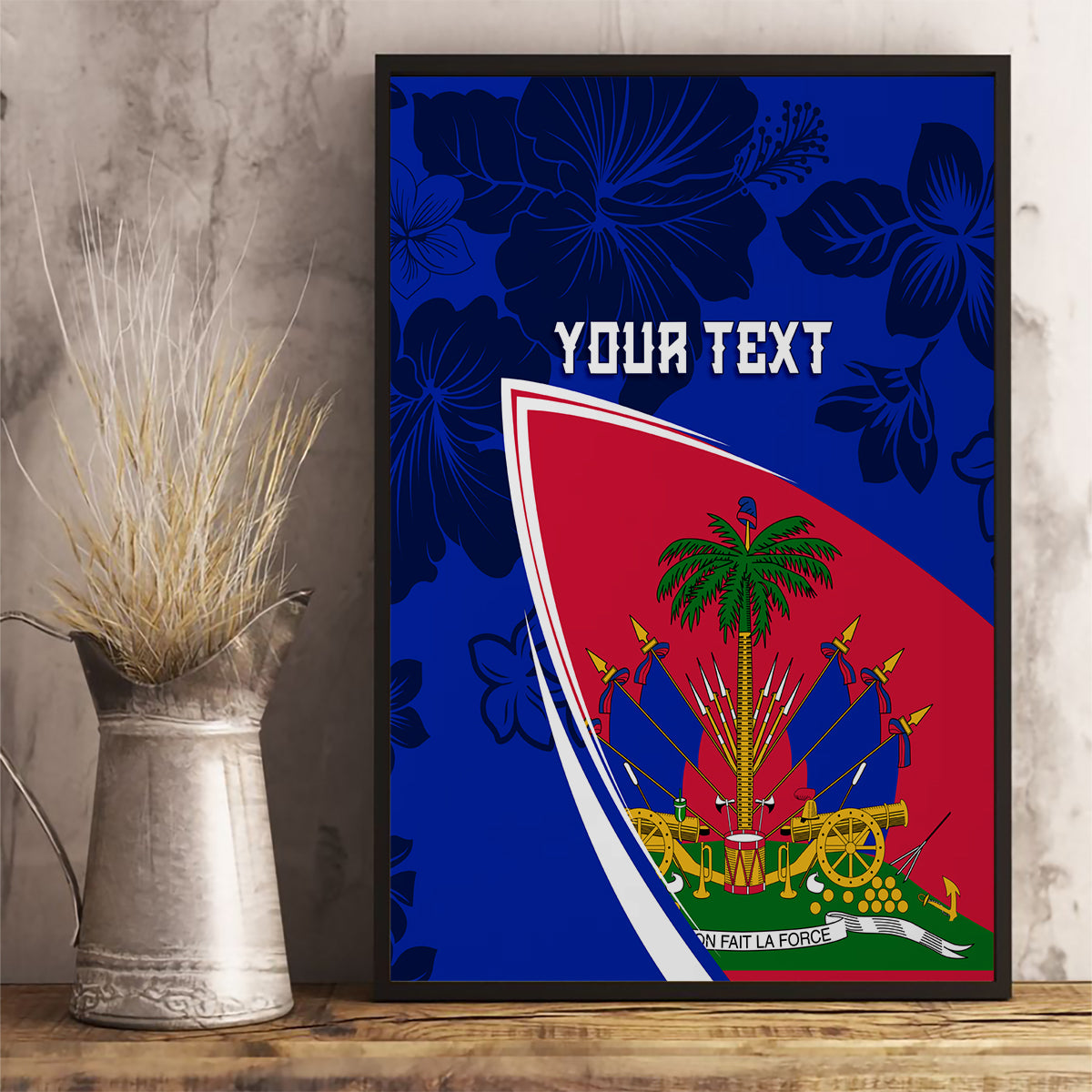 Personalised Haiti Independence Anniversary Canvas Wall Art Mix Hibiscus - Flag Color LT7 - Wonder Print Shop