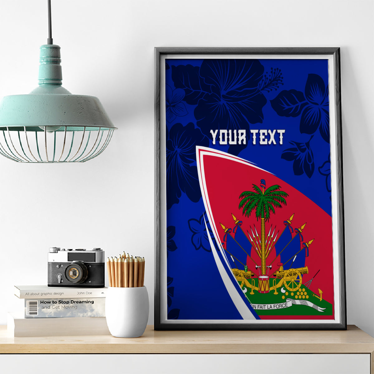 Personalised Haiti Independence Anniversary Canvas Wall Art Mix Hibiscus - Flag Color LT7 - Wonder Print Shop