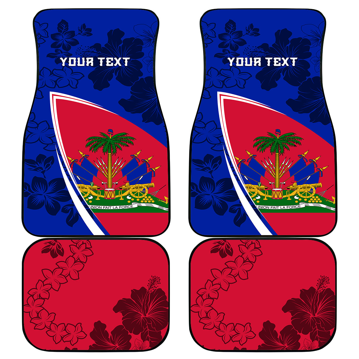 personalised-haiti-independence-anniversary-car-mats-mix-hibiscus-flag-color