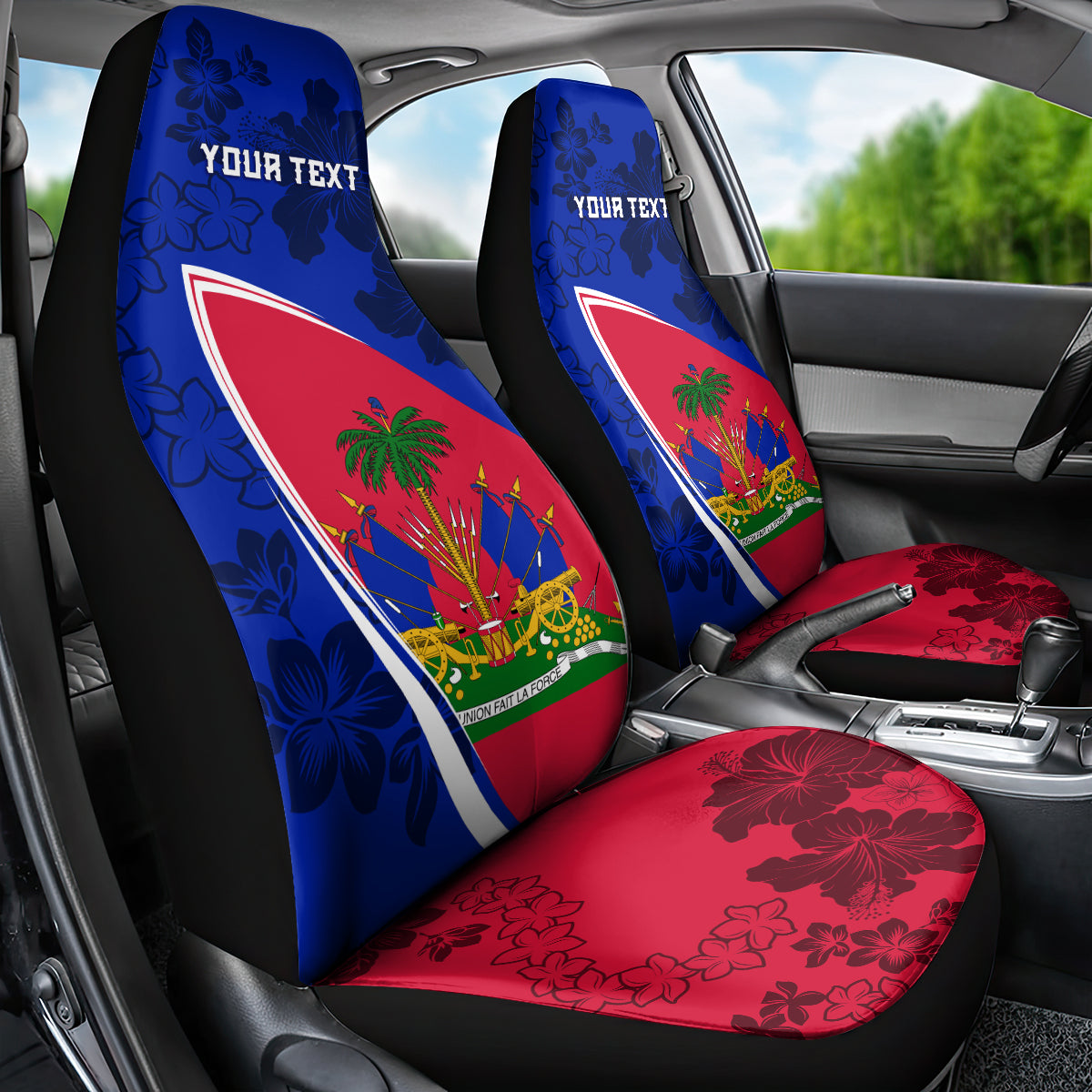 Personalised Haiti Independence Anniversary Car Seat Cover Mix Hibiscus - Flag Color LT7 - Wonder Print Shop