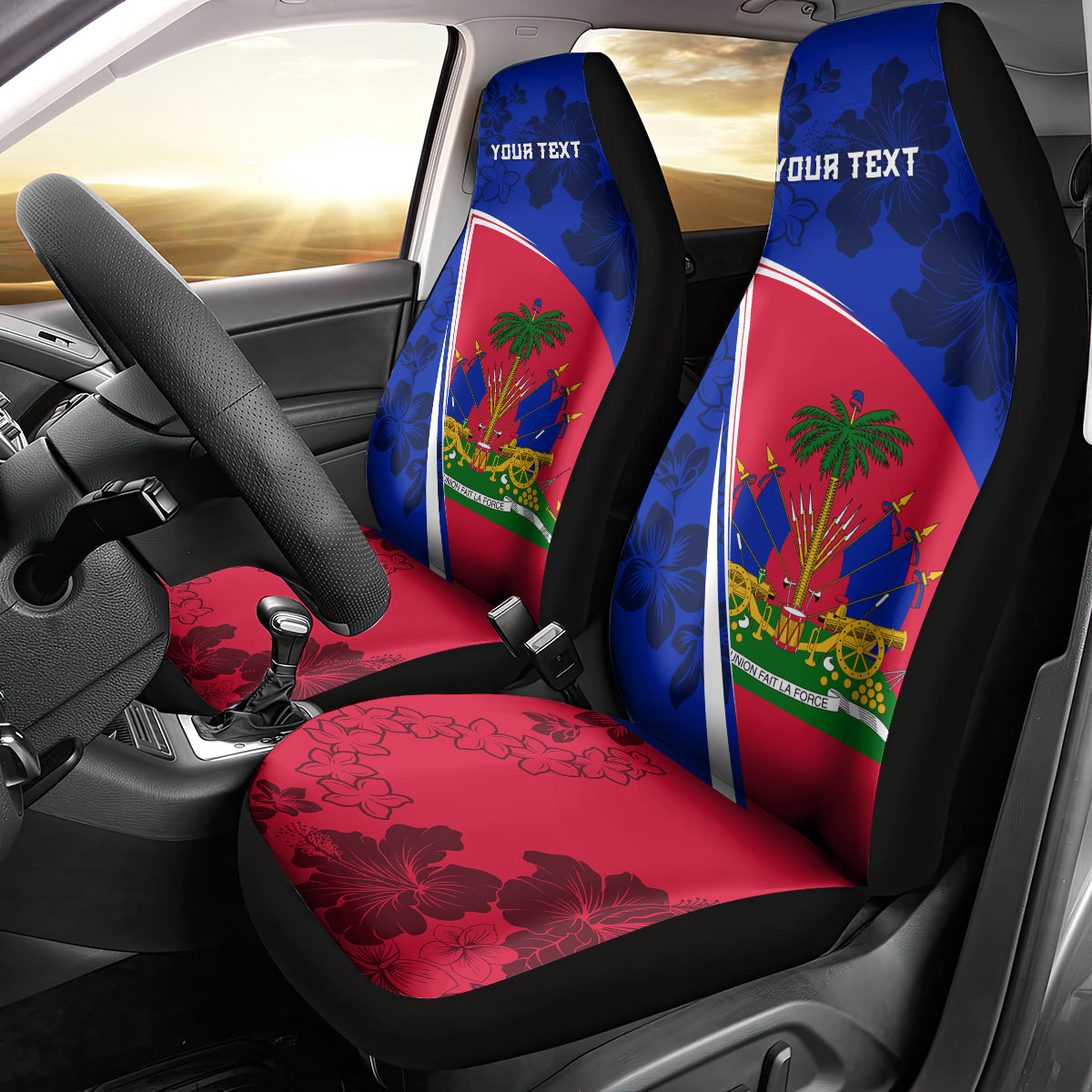 Personalised Haiti Independence Anniversary Car Seat Cover Mix Hibiscus - Flag Color LT7 - Wonder Print Shop