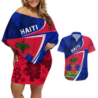Personalised Haiti Independence Anniversary Couples Matching Off Shoulder Short Dress and Hawaiian Shirt Mix Hibiscus - Flag Color LT7 - Wonder Print Shop
