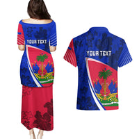 Personalised Haiti Independence Anniversary Couples Matching Puletasi and Hawaiian Shirt Mix Hibiscus - Flag Color LT7 - Wonder Print Shop