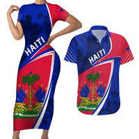 Personalised Haiti Independence Anniversary Couples Matching Short Sleeve Bodycon Dress and Hawaiian Shirt Mix Hibiscus - Flag Color LT7 - Wonder Print Shop