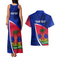 Personalised Haiti Independence Anniversary Couples Matching Tank Maxi Dress and Hawaiian Shirt Mix Hibiscus - Flag Color LT7 - Wonder Print Shop