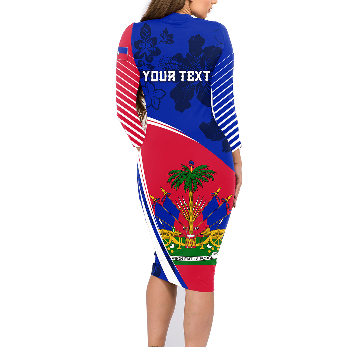 Personalised Haiti Independence Anniversary Family Matching Long Sleeve Bodycon Dress and Hawaiian Shirt Mix Hibiscus - Flag Color LT7 - Wonder Print Shop