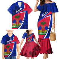 Personalised Haiti Independence Anniversary Family Matching Mermaid Dress and Hawaiian Shirt Mix Hibiscus - Flag Color LT7 - Wonder Print Shop