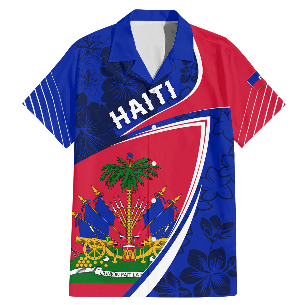 Personalised Haiti Independence Anniversary Family Matching Mermaid Dress and Hawaiian Shirt Mix Hibiscus - Flag Color LT7 - Wonder Print Shop