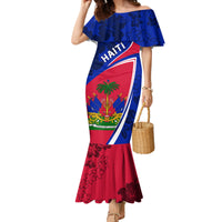 Personalised Haiti Independence Anniversary Family Matching Mermaid Dress and Hawaiian Shirt Mix Hibiscus - Flag Color LT7 - Wonder Print Shop