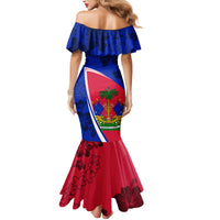 Personalised Haiti Independence Anniversary Family Matching Mermaid Dress and Hawaiian Shirt Mix Hibiscus - Flag Color LT7 - Wonder Print Shop