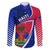 Personalised Haiti Independence Anniversary Family Matching Off Shoulder Long Sleeve Dress and Hawaiian Shirt Mix Hibiscus - Flag Color - Wonder Print Shop