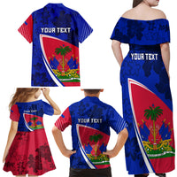 Personalised Haiti Independence Anniversary Family Matching Off Shoulder Maxi Dress and Hawaiian Shirt Mix Hibiscus - Flag Color LT7 - Wonder Print Shop