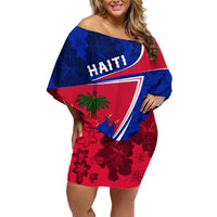 Personalised Haiti Independence Anniversary Family Matching Off Shoulder Short Dress and Hawaiian Shirt Mix Hibiscus - Flag Color LT7 - Wonder Print Shop