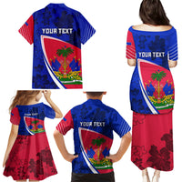 Personalised Haiti Independence Anniversary Family Matching Puletasi and Hawaiian Shirt Mix Hibiscus - Flag Color - Wonder Print Shop