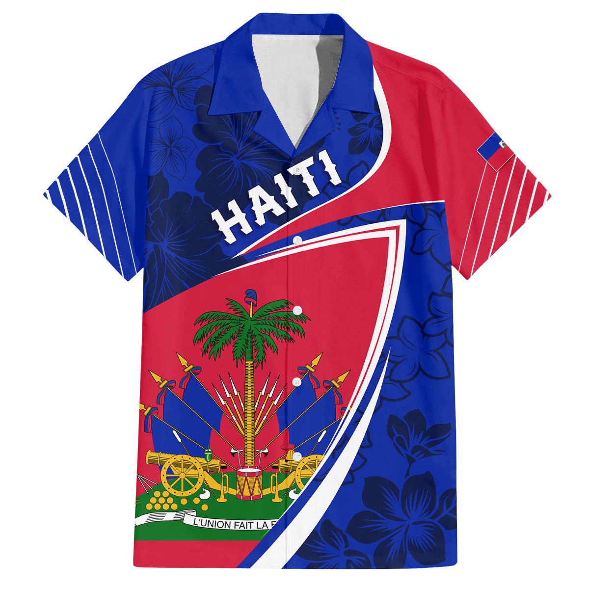 Personalised Haiti Independence Anniversary Family Matching Puletasi and Hawaiian Shirt Mix Hibiscus - Flag Color - Wonder Print Shop