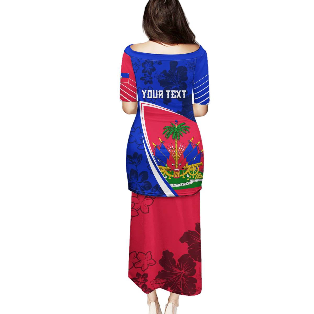 Personalised Haiti Independence Anniversary Family Matching Puletasi and Hawaiian Shirt Mix Hibiscus - Flag Color - Wonder Print Shop
