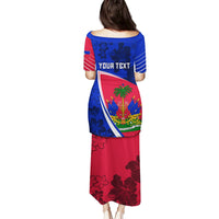 Personalised Haiti Independence Anniversary Family Matching Puletasi and Hawaiian Shirt Mix Hibiscus - Flag Color - Wonder Print Shop