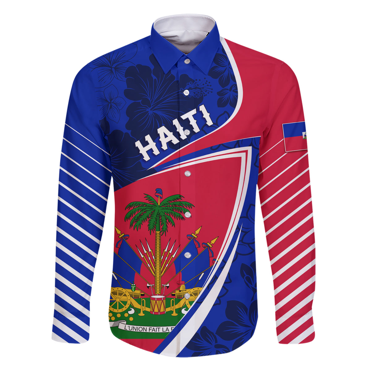 Personalised Haiti Independence Anniversary Family Matching Short Sleeve Bodycon Dress and Hawaiian Shirt Mix Hibiscus - Flag Color - Wonder Print Shop