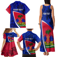Personalised Haiti Independence Anniversary Family Matching Tank Maxi Dress and Hawaiian Shirt Mix Hibiscus - Flag Color - Wonder Print Shop