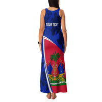 Personalised Haiti Independence Anniversary Family Matching Tank Maxi Dress and Hawaiian Shirt Mix Hibiscus - Flag Color - Wonder Print Shop