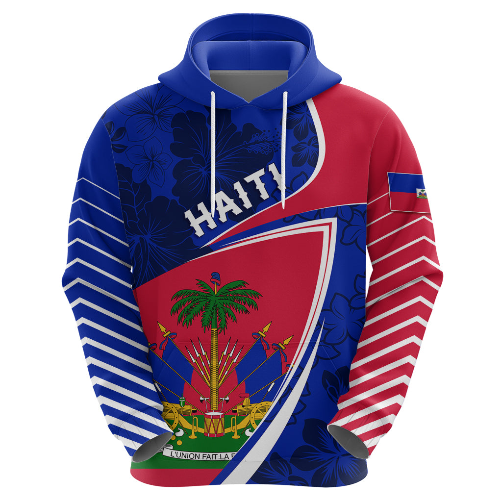 Personalised Haiti Independence Anniversary Hoodie Mix Hibiscus - Flag Color - Wonder Print Shop