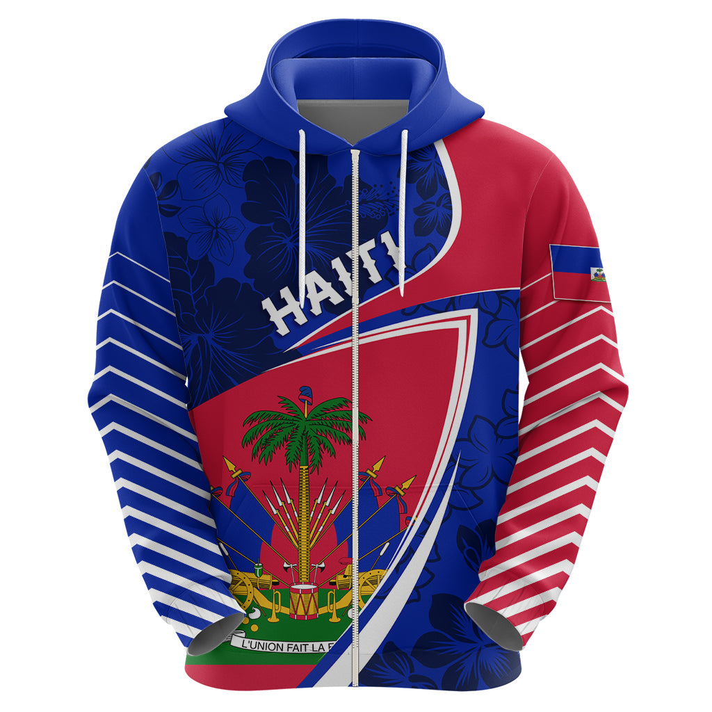 Personalised Haiti Independence Anniversary Hoodie Mix Hibiscus - Flag Color - Wonder Print Shop