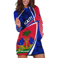 Personalised Haiti Independence Anniversary Hoodie Dress Mix Hibiscus - Flag Color - Wonder Print Shop