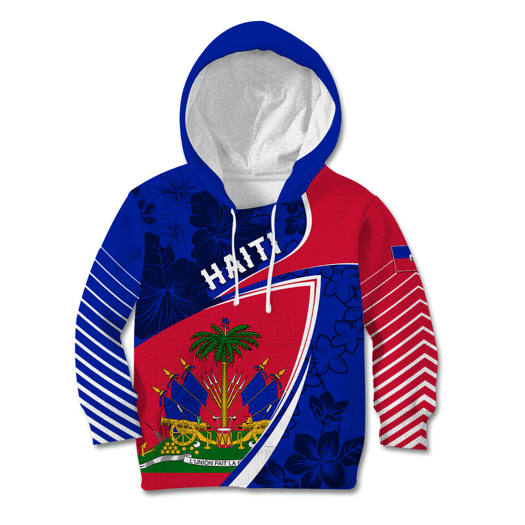 Personalised Haiti Independence Anniversary Kid Hoodie Mix Hibiscus - Flag Color - Wonder Print Shop