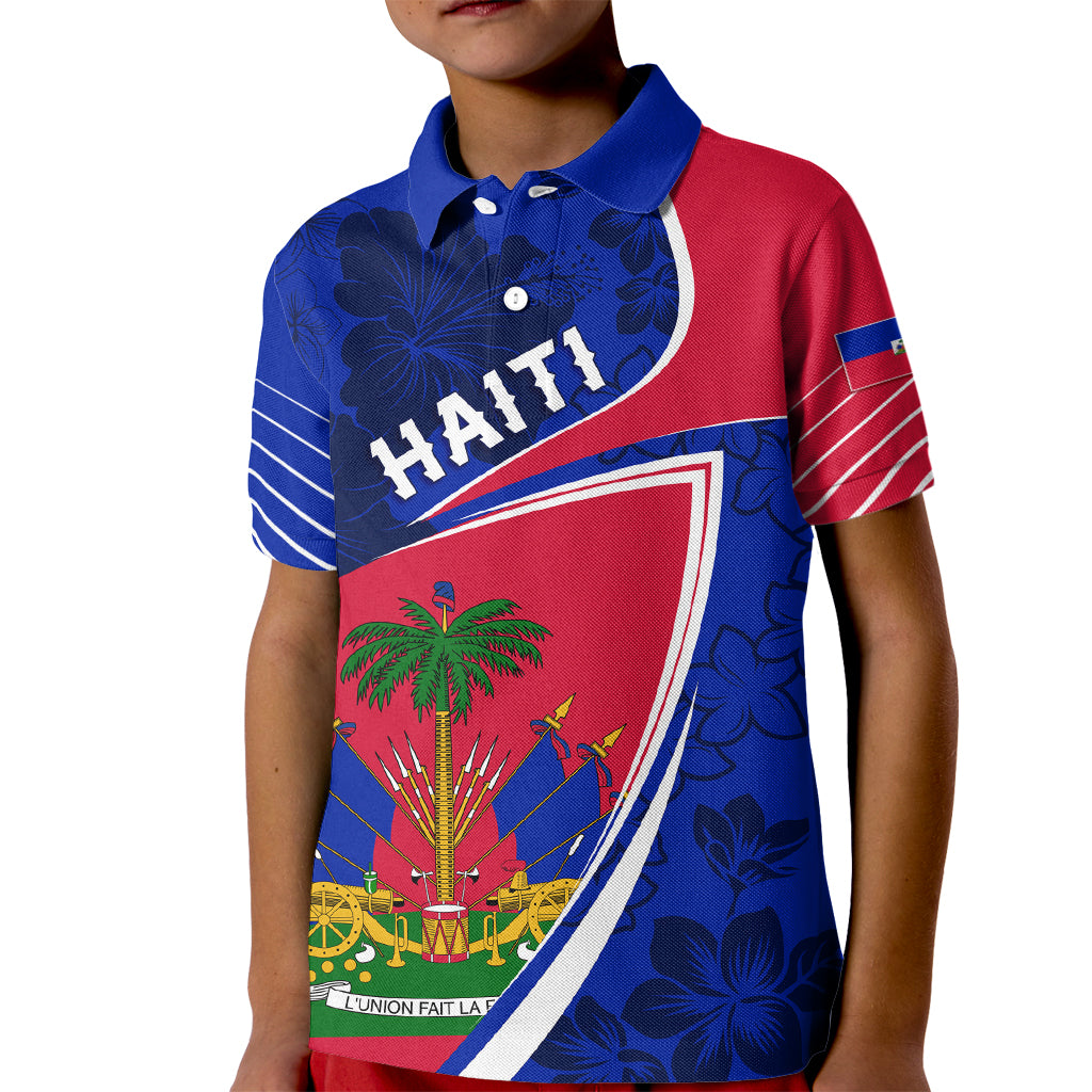 Personalised Haiti Independence Anniversary Kid Polo Shirt Mix Hibiscus - Flag Color - Wonder Print Shop