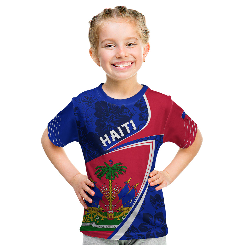 Personalised Haiti Independence Anniversary Kid T Shirt Mix Hibiscus - Flag Color - Wonder Print Shop