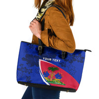 Personalised Haiti Independence Anniversary Leather Tote Bag Mix Hibiscus - Flag Color - Wonder Print Shop