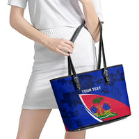 Personalised Haiti Independence Anniversary Leather Tote Bag Mix Hibiscus - Flag Color - Wonder Print Shop