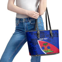 Personalised Haiti Independence Anniversary Leather Tote Bag Mix Hibiscus - Flag Color - Wonder Print Shop