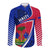 Personalised Haiti Independence Anniversary Long Sleeve Button Shirt Mix Hibiscus - Flag Color - Wonder Print Shop